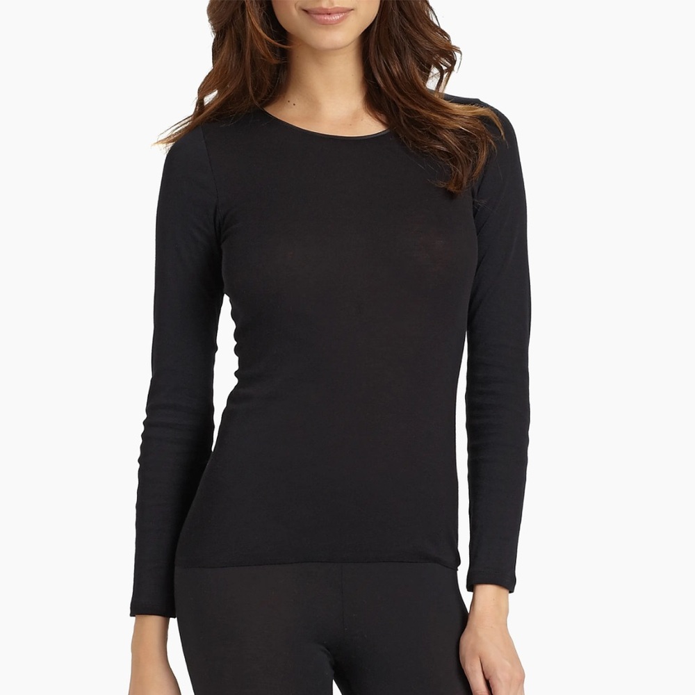 Hanro Cotton Seamless Long Sleeve Top Black Size Small